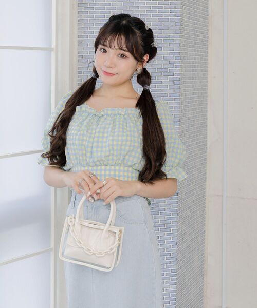 ems excite（エムズエキサイト）の「BリボンカラーギンガムBL（シャツ/ブラウス・レディース・パープル系その他2/イエロー系その他2/オレンジ系その他2・FREE）」の17枚目の写真