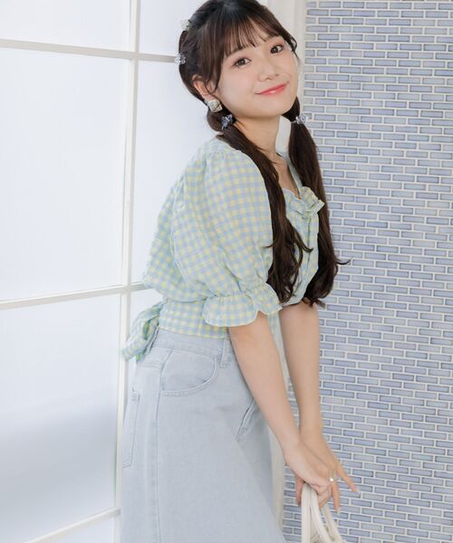 ems excite（エムズエキサイト）の「BリボンカラーギンガムBL（シャツ/ブラウス・レディース・パープル系その他2/イエロー系その他2/オレンジ系その他2・FREE）」の16枚目の写真