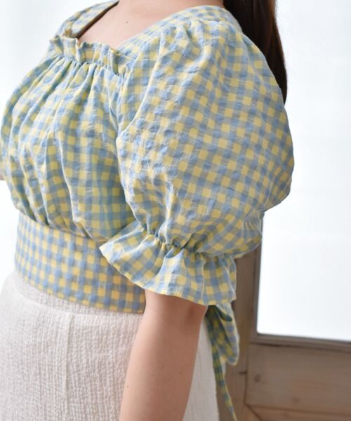 ems excite（エムズエキサイト）の「BリボンカラーギンガムBL（シャツ/ブラウス・レディース・パープル系その他2/イエロー系その他2/オレンジ系その他2・FREE）」の12枚目の写真