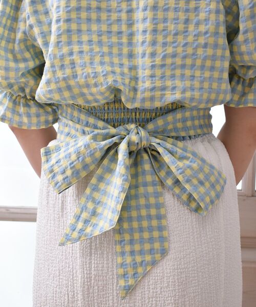 ems excite（エムズエキサイト）の「BリボンカラーギンガムBL（シャツ/ブラウス・レディース・パープル系その他2/イエロー系その他2/オレンジ系その他2・FREE）」の10枚目の写真