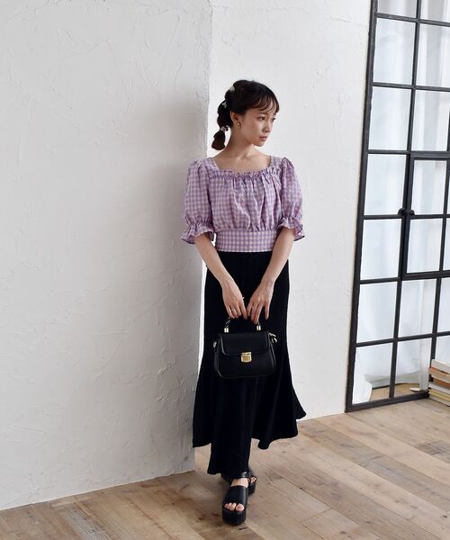 ems excite（エムズエキサイト）の「BリボンカラーギンガムBL（シャツ/ブラウス・レディース・パープル系その他2/イエロー系その他2/オレンジ系その他2・FREE）」の9枚目の写真