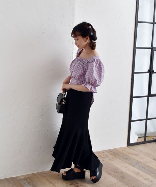 ems excite（エムズエキサイト）の「BリボンカラーギンガムBL（シャツ/ブラウス・レディース・パープル系その他2/イエロー系その他2/オレンジ系その他2・FREE）」の8枚目の写真