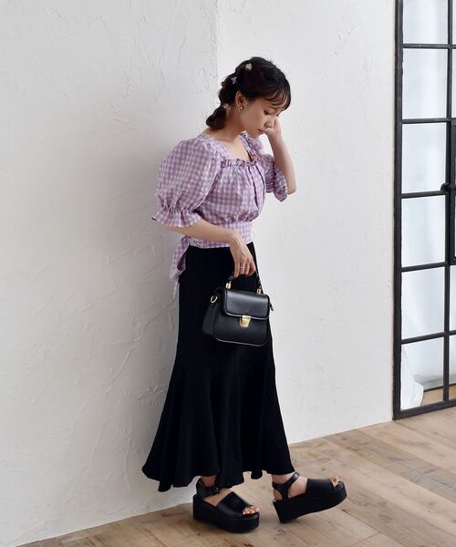 ems excite（エムズエキサイト）の「BリボンカラーギンガムBL（シャツ/ブラウス・レディース・パープル系その他2/イエロー系その他2/オレンジ系その他2・FREE）」の7枚目の写真