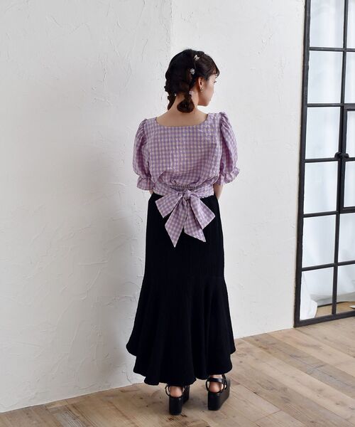 ems excite（エムズエキサイト）の「BリボンカラーギンガムBL（シャツ/ブラウス・レディース・パープル系その他2/イエロー系その他2/オレンジ系その他2・FREE）」の6枚目の写真