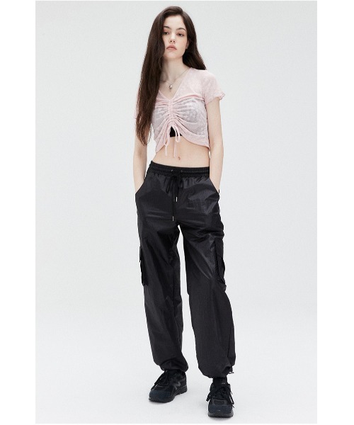 LUVISTRUE(ラヴイズトゥルー)の「A'GEM/9 × .kom『LUV IS TRUE/ラブ イズ トゥルー』SU SHIRRING TEE/シャーリングトップ クロップド丈 半袖 カットソー(Tシャツ/カットソー・レディース・ブラック/ピンク・FREE)」の11枚目の写真