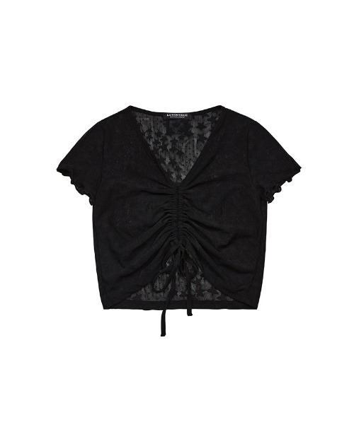 LUVISTRUE(ラヴイズトゥルー)の「A'GEM/9 × .kom『LUV IS TRUE/ラブ イズ トゥルー』SU SHIRRING TEE/シャーリングトップ クロップド丈 半袖 カットソー(Tシャツ/カットソー・レディース・ブラック/ピンク・FREE)」の13枚目の写真