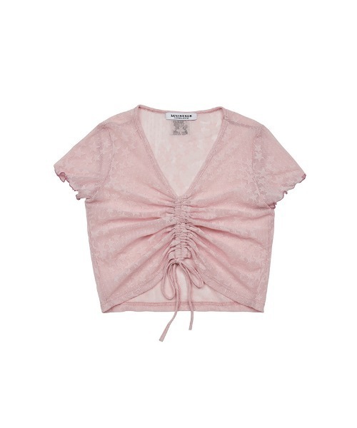LUVISTRUE(ラヴイズトゥルー)の「A'GEM/9 × .kom『LUV IS TRUE/ラブ イズ トゥルー』SU SHIRRING TEE/シャーリングトップ クロップド丈 半袖 カットソー(Tシャツ/カットソー・レディース・ブラック/ピンク・FREE)」の15枚目の写真
