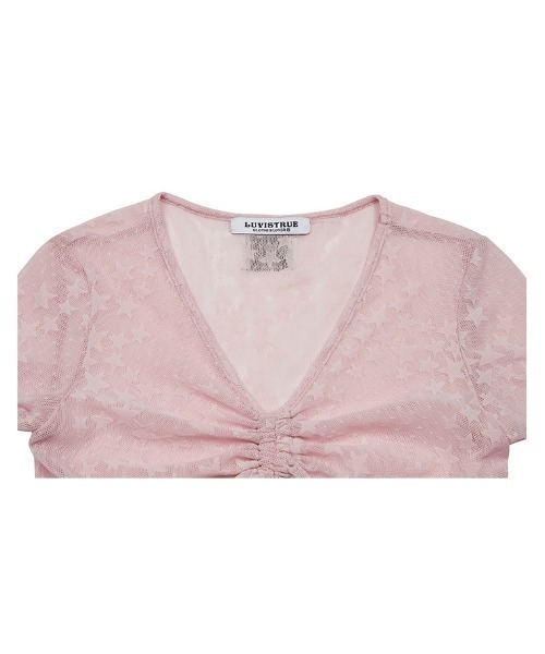 LUVISTRUE(ラヴイズトゥルー)の「A'GEM/9 × .kom『LUV IS TRUE/ラブ イズ トゥルー』SU SHIRRING TEE/シャーリングトップ クロップド丈 半袖 カットソー(Tシャツ/カットソー・レディース・ブラック/ピンク・FREE)」の18枚目の写真