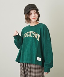CUBE SUGAR（キューブシュガー）の「天竺ショート丈長袖クルーネックロゴビッグTシャツ（Tシャツ/カットソー）」