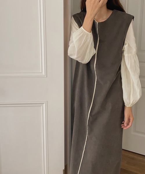 LAUIR(ラウアー)の「2wayロング配色ラインジレワンピース(ワンピース・レディース・ブラック/ダークブラウン/ブラウン/グレー・MEDIUM/LARGE/SMALL)」の6枚目の写真