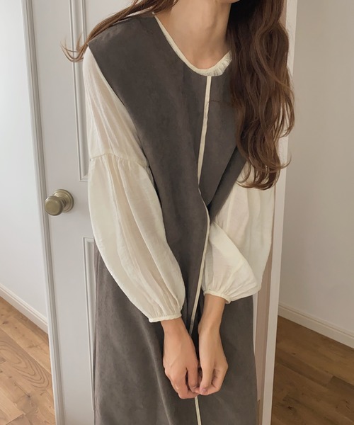 LAUIR(ラウアー)の「2wayロング配色ラインジレワンピース(ワンピース・レディース・ブラック/ダークブラウン/ブラウン/グレー・MEDIUM/LARGE/SMALL)」の7枚目の写真