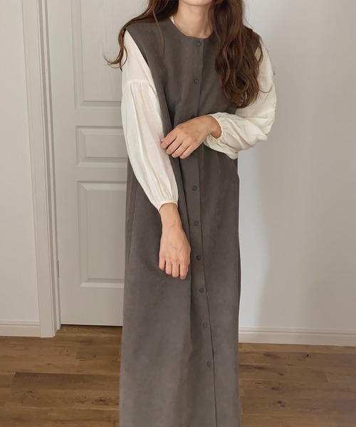 LAUIR(ラウアー)の「2wayロング配色ラインジレワンピース(ワンピース・レディース・ブラック/ダークブラウン/ブラウン/グレー・MEDIUM/LARGE/SMALL)」の9枚目の写真