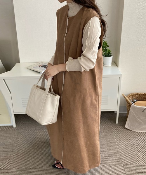 LAUIR(ラウアー)の「2wayロング配色ラインジレワンピース(ワンピース・レディース・ブラック/ダークブラウン/ブラウン/グレー・MEDIUM/LARGE/SMALL)」の11枚目の写真