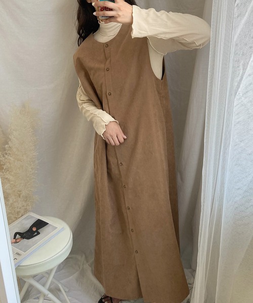 LAUIR(ラウアー)の「2wayロング配色ラインジレワンピース(ワンピース・レディース・ブラック/ダークブラウン/ブラウン/グレー・MEDIUM/LARGE/SMALL)」の13枚目の写真