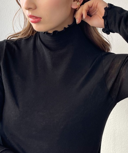 Shelly island（シェリーアイランド）の「シアーハイネックトップス（Tシャツ/カットソー・レディース・オレンジ/ブルー/ライトグリーン/ピンク/ブラック/パープル・FREE）」の2枚目の写真