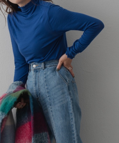 Shelly island（シェリーアイランド）の「シアーハイネックトップス（Tシャツ/カットソー・レディース・オレンジ/ブルー/ライトグリーン/ピンク/ブラック/パープル・FREE）」の7枚目の写真