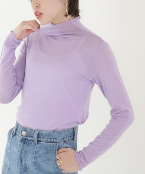 Shelly island（シェリーアイランド）の「シアーハイネックトップス（Tシャツ/カットソー・レディース・オレンジ/ブルー/ライトグリーン/ピンク/ブラック/パープル・FREE）」の8枚目の写真