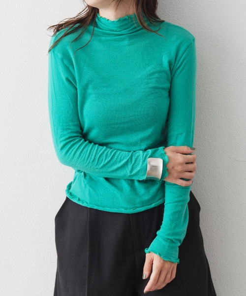 Shelly island（シェリーアイランド）の「シアーハイネックトップス（Tシャツ/カットソー・レディース・オレンジ/ブルー/ライトグリーン/ピンク/ブラック/パープル・FREE）」の9枚目の写真