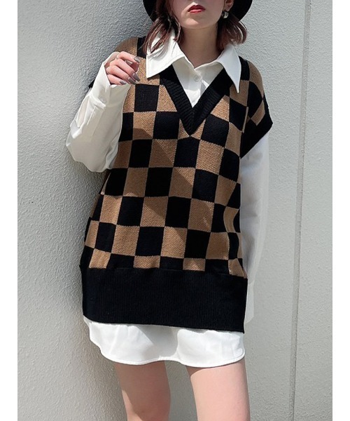 ENVYM(アンビー)の「ニットドッキングSH(シャツ/ブラウス・レディース・ホワイト/ブラック/ブラウン・FREE)」の1枚目の写真