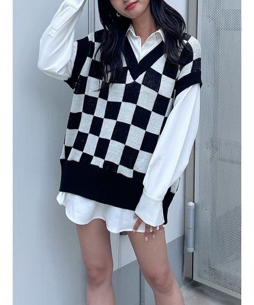 ENVYM(アンビー)の「ニットドッキングSH(シャツ/ブラウス・レディース・ホワイト/ブラック/ブラウン・FREE)」の2枚目の写真