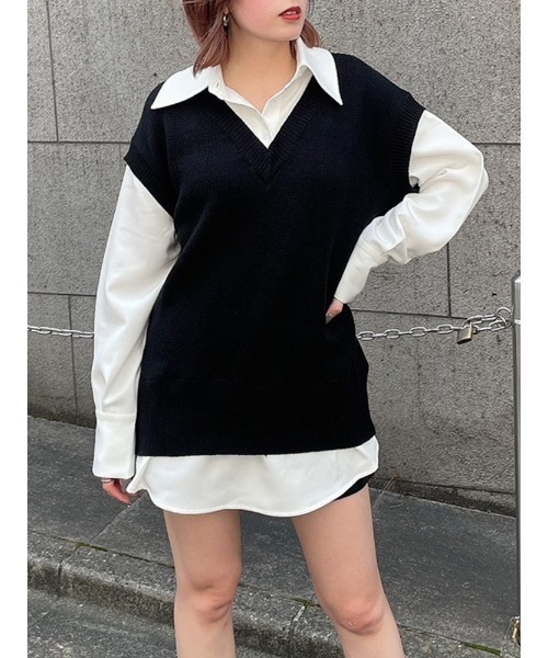 ENVYM(アンビー)の「ニットドッキングSH(シャツ/ブラウス・レディース・ホワイト/ブラック/ブラウン・FREE)」の3枚目の写真