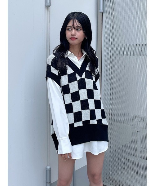 ENVYM(アンビー)の「ニットドッキングSH(シャツ/ブラウス・レディース・ホワイト/ブラック/ブラウン・FREE)」の6枚目の写真