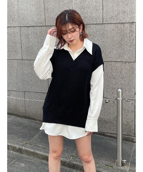 ENVYM(アンビー)の「ニットドッキングSH(シャツ/ブラウス・レディース・ホワイト/ブラック/ブラウン・FREE)」の9枚目の写真