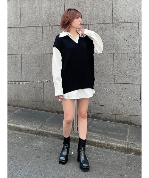 ENVYM(アンビー)の「ニットドッキングSH(シャツ/ブラウス・レディース・ホワイト/ブラック/ブラウン・FREE)」の18枚目の写真