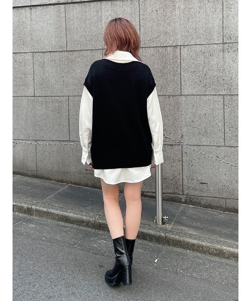 ENVYM(アンビー)の「ニットドッキングSH(シャツ/ブラウス・レディース・ホワイト/ブラック/ブラウン・FREE)」の7枚目の写真