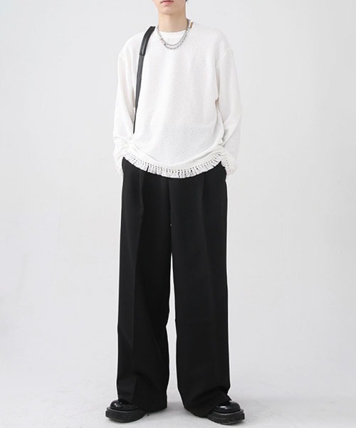 WESTBOY（ウエストボーイ）の「ルーズシルエットフリンジロンTEE WO22WTP02【WB ORIGINALS】（Tシャツ/カットソー・メンズ・ブラック/ホワイト・M/XL/L）」の5枚目の写真