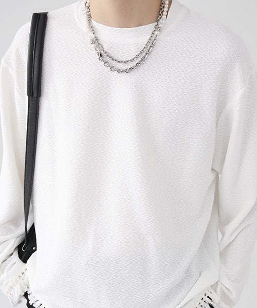 WESTBOY（ウエストボーイ）の「ルーズシルエットフリンジロンTEE WO22WTP02【WB ORIGINALS】（Tシャツ/カットソー・メンズ・ブラック/ホワイト・M/XL/L）」の7枚目の写真