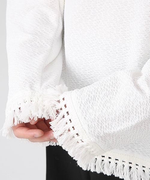 WESTBOY（ウエストボーイ）の「ルーズシルエットフリンジロンTEE WO22WTP02【WB ORIGINALS】（Tシャツ/カットソー・メンズ・ブラック/ホワイト・M/XL/L）」の8枚目の写真