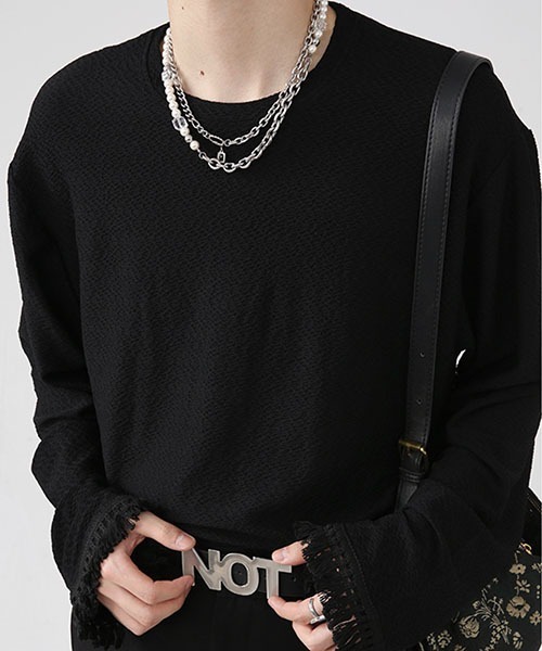 WESTBOY（ウエストボーイ）の「ルーズシルエットフリンジロンTEE WO22WTP02【WB ORIGINALS】（Tシャツ/カットソー・メンズ・ブラック/ホワイト・M/XL/L）」の10枚目の写真