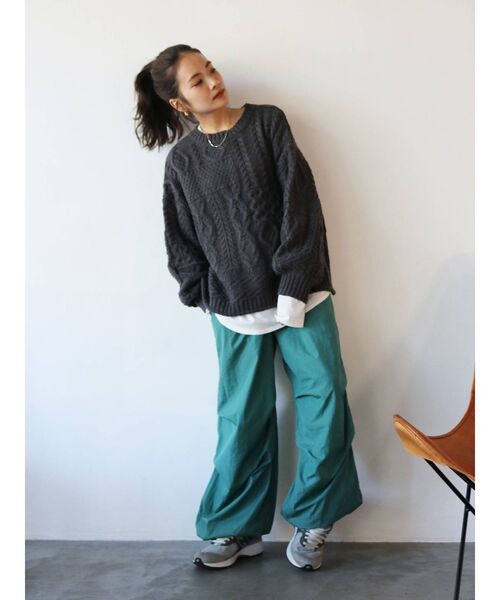 Ungrid（アングリッド）の「【WEB限定】パッチワークケーブルニット（ニット/セーター・レディース・チャコールグレー/オレンジ/ブルー/グリーン/アイボリー・FREE）」の19枚目の写真