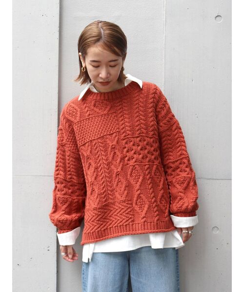 Ungrid（アングリッド）の「【WEB限定】パッチワークケーブルニット（ニット/セーター・レディース・チャコールグレー/オレンジ/ブルー/グリーン/アイボリー・FREE）」の12枚目の写真