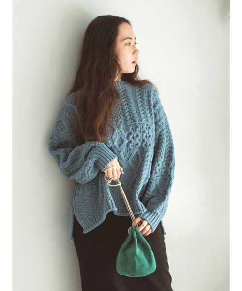 Ungrid（アングリッド）の「【WEB限定】パッチワークケーブルニット（ニット/セーター・レディース・チャコールグレー/オレンジ/ブルー/グリーン/アイボリー・FREE）」の5枚目の写真
