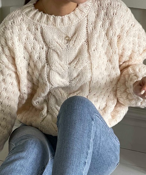 VitaFelice（ヴィータフェリーチェ）の「ショート丈ボリュームニット（ニット/セーター・レディース・アイボリー/ブラック/ブルー・FREE）」の21枚目の写真