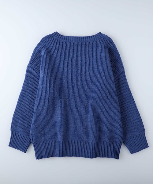 HONEYSUCKLE ROSE（ハニーサックルローズ）の「【HONEYSUCKLE ROSE】畦編みＶネックニット（ニット/セーター・レディース・ブラック/ブルー/ベージュ・L/M）」の5枚目の写真