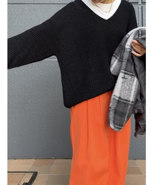 HONEYSUCKLE ROSE（ハニーサックルローズ）の「【HONEYSUCKLE ROSE】畦編みＶネックニット（ニット/セーター・レディース・ブラック/ブルー/ベージュ・L/M）」の17枚目の写真