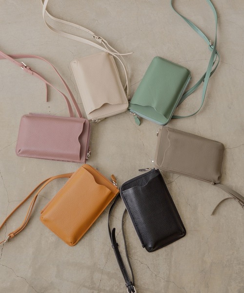 styiro（スタイロ）の「選べる12カラー！本革お財布スマホミニショルダーバッグ ポシェット（ショルダーバッグ・レディース・ピンク/キャメル/グリーン系/ブラック/グレー/アイボリー/モカ/イエロー/ゴールド/シルバー/ライトブルー/ライトパープル・FREE）」の13枚目の写真