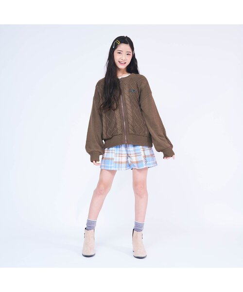 algy（アルジー）の「裏付きあったかジップカーデ（カーディガン/ボレロ・キッズ・ブラウン/サックスブルー/ミント・SMALL/X-SMALL/XX-SMALL/MEDIUM）」の4枚目の写真