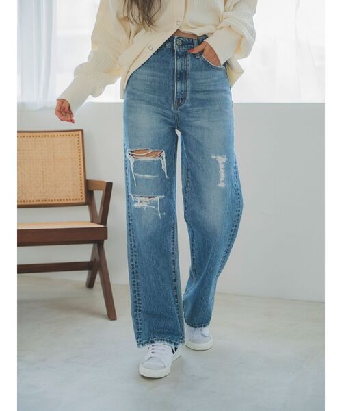 Ungrid(アングリッド)の「ハイウエストルーズクラッシュストレートデニム(デニムパンツ・レディース・ブルー・24inch/25inch/26inch)」の11枚目の写真