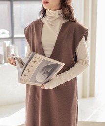 キーネックフレンチスリーブロングワンピース