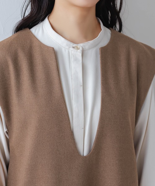 Isn't She?(イズントシー)の「キーネックフレンチスリーブロングワンピース(ワンピース・レディース・ベージュ/ブラウン/ブラック・FREE)」の7枚目の写真
