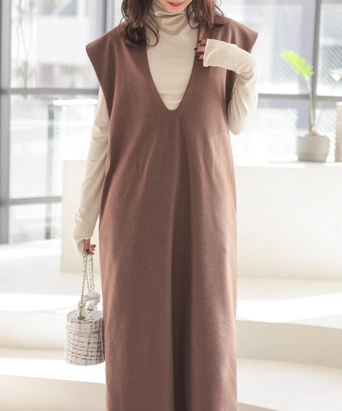 Isn't She?(イズントシー)の「キーネックフレンチスリーブロングワンピース(ワンピース・レディース・ベージュ/ブラウン/ブラック・FREE)」の16枚目の写真