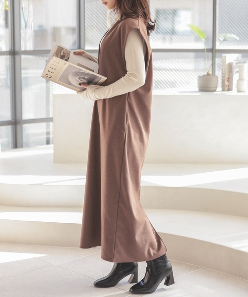 Isn't She?(イズントシー)の「キーネックフレンチスリーブロングワンピース(ワンピース・レディース・ベージュ/ブラウン/ブラック・FREE)」の17枚目の写真
