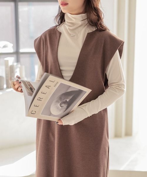 Isn't She?(イズントシー)の「キーネックフレンチスリーブロングワンピース(ワンピース・レディース・ベージュ/ブラウン/ブラック・FREE)」の14枚目の写真