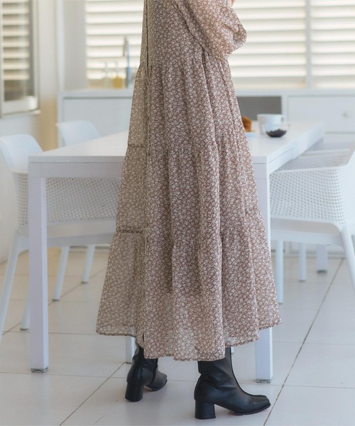 前後2wayシフォンギャザーワンピース