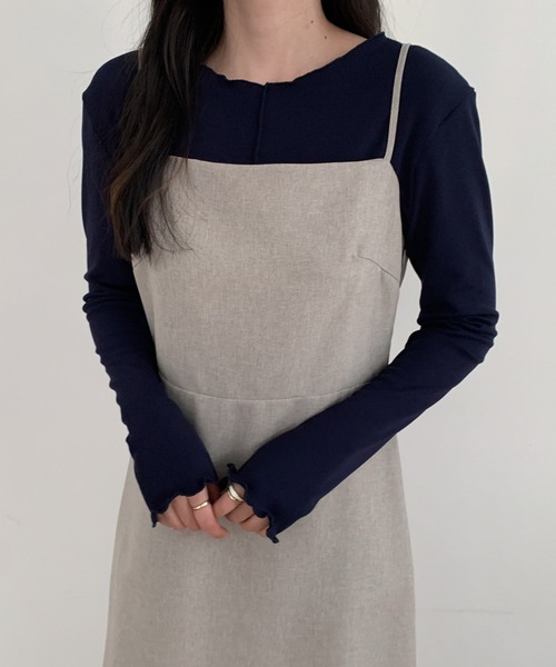 ECLIN(エクラン)の「メロウリブトップス(Tシャツ/カットソー・レディース・ブラック/ネイビー/モカ・M/L)」の1枚目の写真