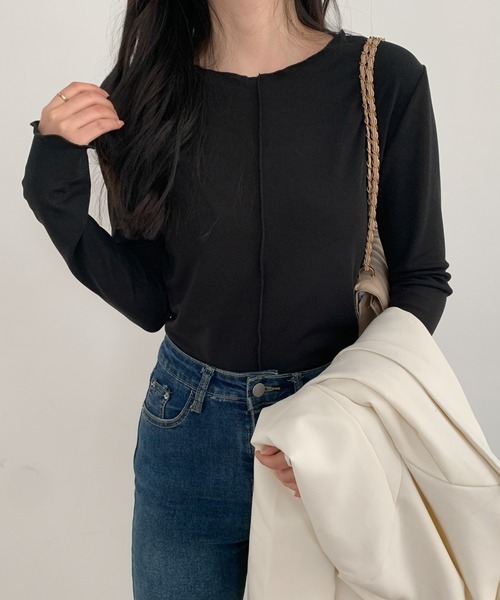 ECLIN(エクラン)の「メロウリブトップス(Tシャツ/カットソー・レディース・ブラック/ネイビー/モカ・M/L)」の17枚目の写真